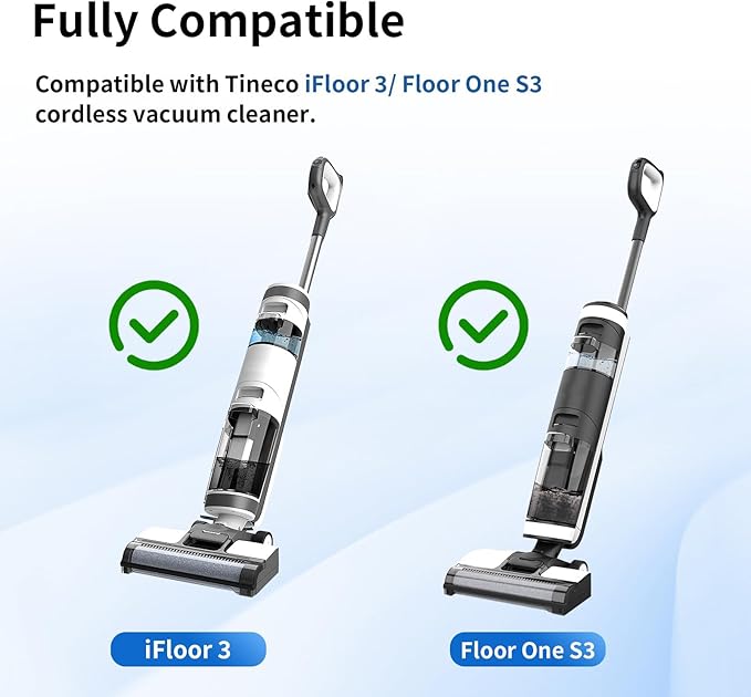 keluke Roller Brush and Filter Replacement Compatible with Tineco iFloor 3/ Floor One S3 Cordless Vacuum Cleaner, Replacement Parts Include 3 Brush Rollers, 3 Filters