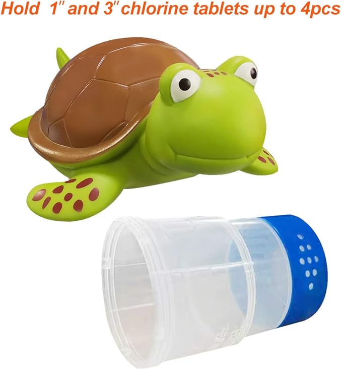 Blufree Chlorine Floater, Floating Chlorine Dispenser for Pools, Cute Turtle Pool Chlorines Floater, Large Capacity Chlorines Pool Floater w/Adjustable Release