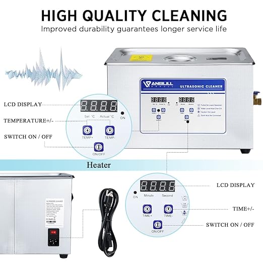 Anbull 10L/2.6Gal 240W Professional Ultrasonic Cleaner Machine with 304 Stainless Steel and Digital Timer Heater for Jewelry Watch Coin Glass Circuit Board Small Parts
