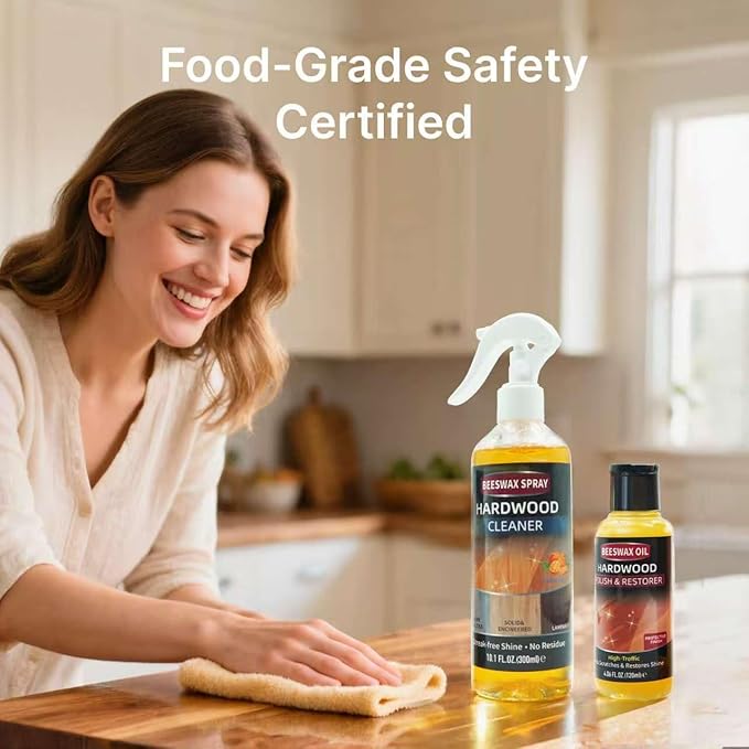 Furniture Polish Kit: Wood Cleaner Spray & Nourishing Care Oil – For Floors, Kitchen Tables, Desks & All Home Wood Furniture (300ml+120g)
