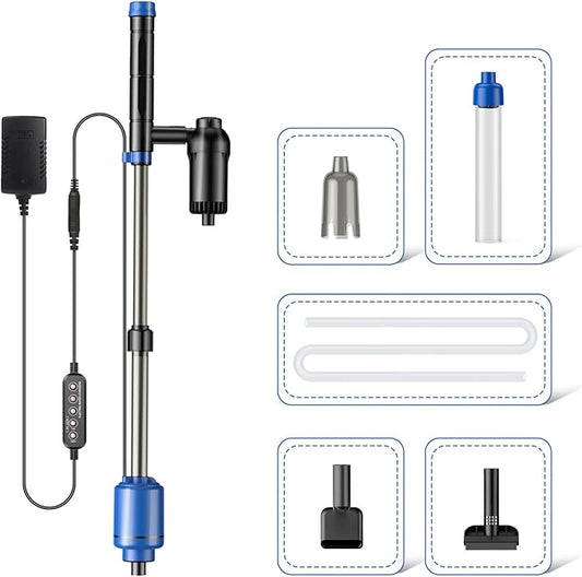 bedee Aquarium Vacuum Gravel Cleaner, 24W Electric Fish Tank Cleaner Vacuum, 6 in 1 Multifunctional Aquarium Cleaner for Automatic Water Change, Wash Sand, Water Circulation and Timed Off