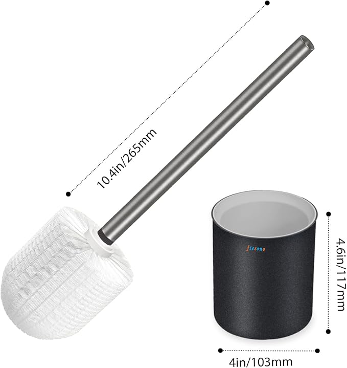 Toilet Brush and Holder Set, Toilet Bowl Brush with Stainless Steel Light Brush Handle, Soft Bristle, Wall Mounted/Floor Standing for Bathroom Space Saving