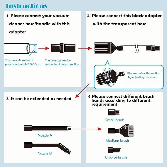 EZ SPARES 7PCS Micro Vacuum Attachment,7 Piece Universal Vacuum Cleaner Attachment, Mini Micro Kit Keyboard Crevice Cleaning Tool Brush Kit