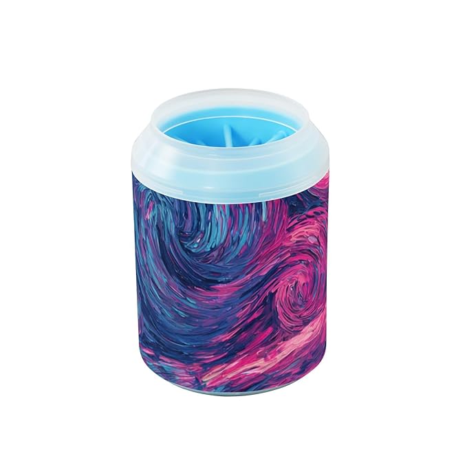 Dog Paw Cleaner Cups for Dogs Pets Foot Washer Paw Scrubber for Medium Small Dogs Cats Cleaning Cup Starry Night Sky Swirling Neon Blue