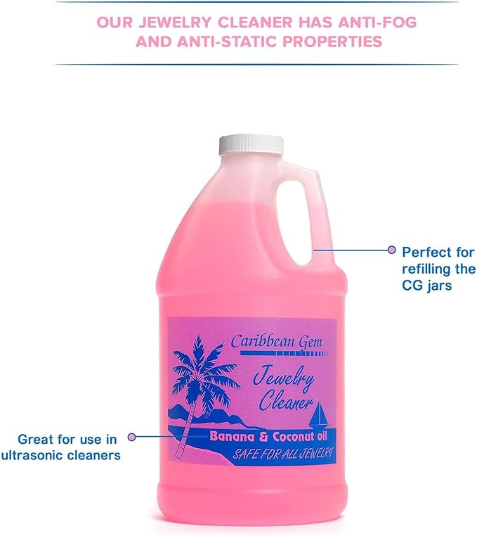 Banana & Coconut Oil Jewelry Cleaner (1/2 Gallon Refill) - Jewelry Cleaning Solution Gallon for All Gold, Silver, Diamonds, Rings, Gems & Precious Stones