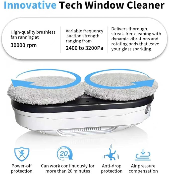 Patiixie Automatic Window Cleaning Robot, Window Cleaner Robot Auto Dual Spray, 2026 Model Robot Limpia Vidrios AI Path Planning, 3000Pa Suction, Remote Control, Edge Detection for Streak-Free Glass