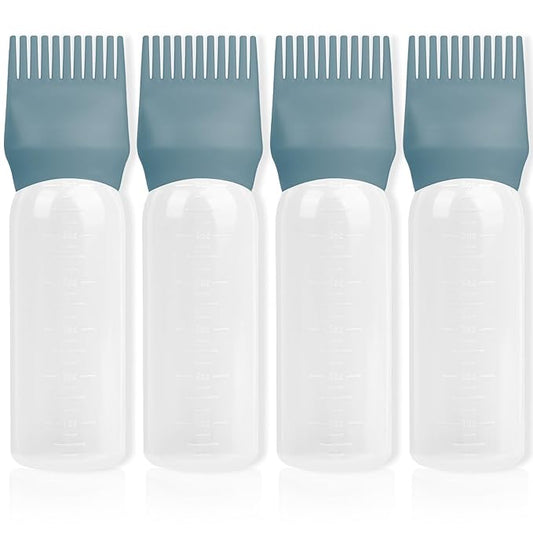 BLAAROOM Root Comb Applicator Bottle 6 Ounce, 4 Pack Hair Oil Applicator Bottle, Hair Dye Bottle Applicator Tools with Hair Oil Dispenser Root Comb Brush for Scalp Hair Oiling Applicator - Green