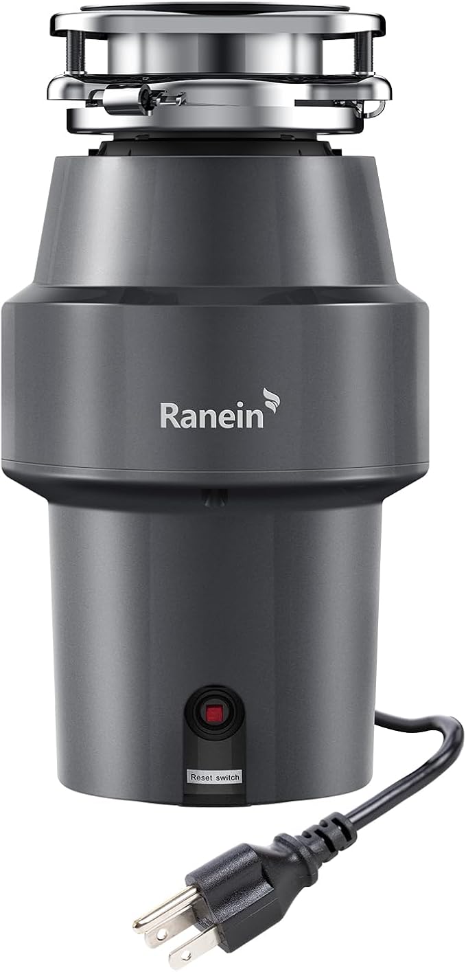 Ranein 1/2 HP Garbage Disposal with Power Cord, Quiet Stainless Steel Grinding, Continuous Feed Kitchen Sink Food Waste Disposer, DeepCut Fine Grinding Anti-Clog System