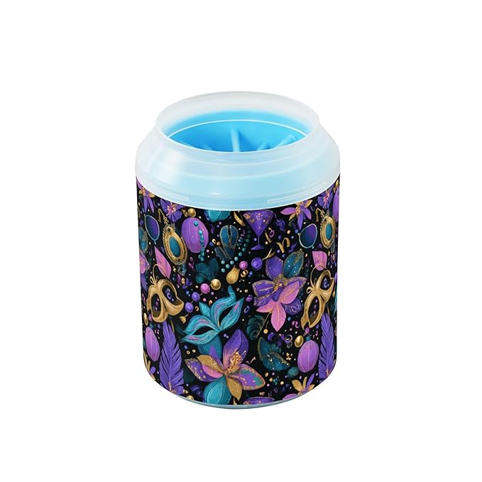 Dog Paw Cleaner Cups for Dogs Pets Foot Washer Paw Scrubber for Medium Small Cats Dogs Cute Cleaning Cup Puprle Mardi Gras Mask Plant
