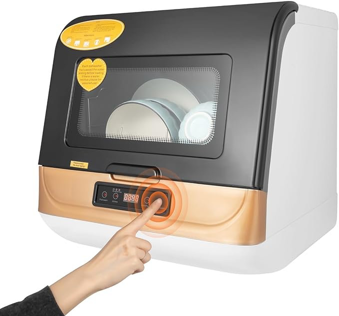 Countertop Dishwasher, 800W Compact Dishwasher with Multiple Cleaning Modes Residual Temperature Drying + Air-cooled Drying Automatic Mini Dish Washing Machine for Apartment, Dorms,RVs (Gold)