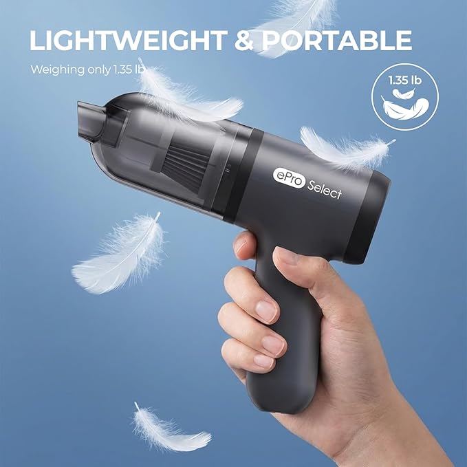 EV1395 Cordless Handheld Vacuum Cleaner - 75W 12000Pa Strong Suction, 14-24min Runtime, 0.14L Dust Bin, Multi-Accessories for Stairs, Floors & Narrow Spaces