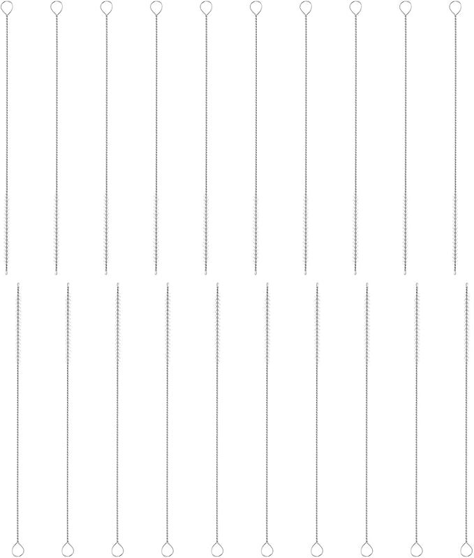 HARFINGTON Straw Cleaner Brush Set, 8 Inch Length 304 Stainless Steel and Nylon Bristles for Water Bottle Silicone Straw Sippy Cup Pipes, White (4mm OD, 20-Piece-Set)