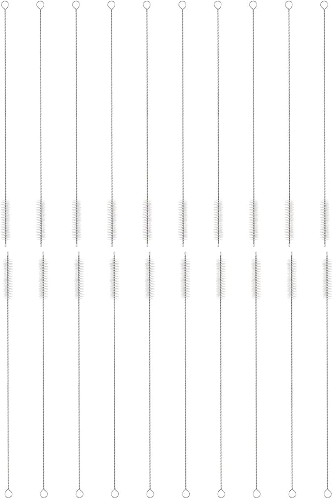 HARFINGTON Straw Cleaner Brush Set, 12 Inch Length 304 Stainless Steel and Nylon Bristles for Water Bottle Silicone Straw Sippy Cup Pipes, White (12mm OD, 20-Piece-Set)