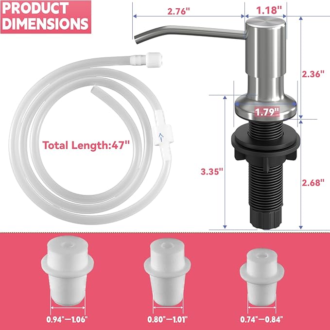 Sink Soap Dispenser, OHiHi Kitchen Sink Soap Dispenser with 47" Extension Tube, Wide Pump Head Base, No Water Leaking, No Need to Fill The Little Bottle Again, Brushed Nickel