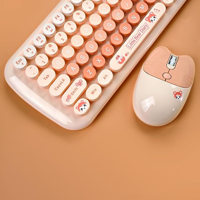 MOFII-TzBBL Mini Wireless Keyboard Mouse Set Round Keycap Multi-Colour Cute Lovely for Girls 84 Key (Multicolor-Chocolate)……