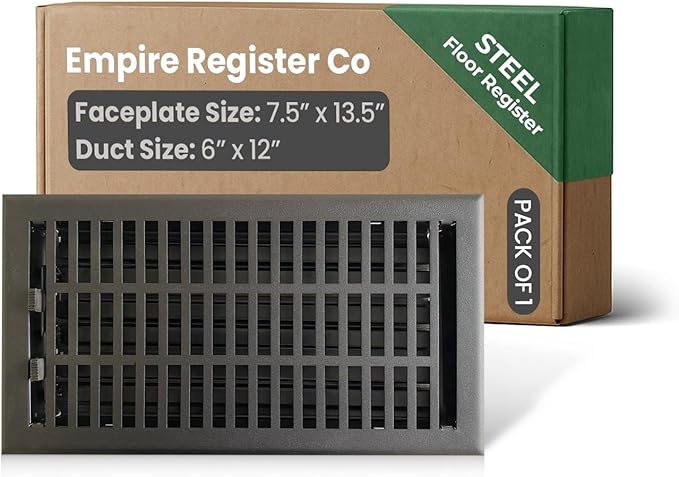 Empire Register Co, Vent Cover - 6x12 inch, Modern Contemporary Design, Textured Black Finish, Heavy Duty Floor Vent Covers, Metal Damper Attached Vent Covers for Home Floor only
