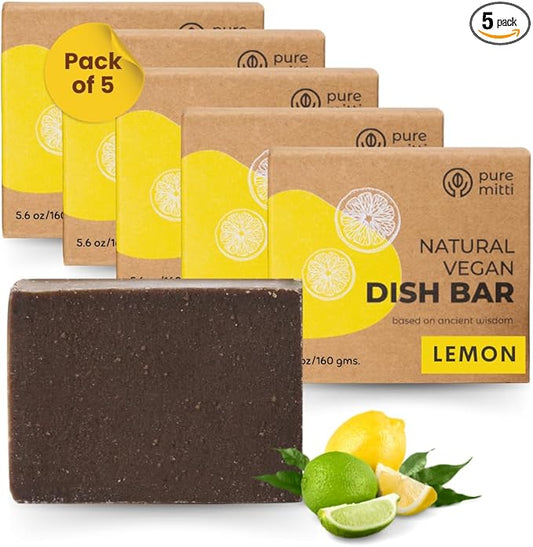 Lemon Dish Soap Pack Of 5 (5.5 Oz Each) | Solid Bar Soap For Sparkling Clean Dishes | Natural, Plastic-Free Cleaning Supplies | Alternative To Dishwashing Liquids & Detergents