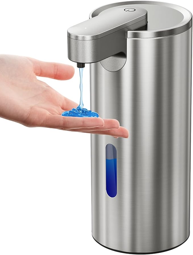 Automatic Soap Dispenser Touchless, Stainless Steel 11.5 oz 3 Levels Adjustable Hand Soap Dispenser with Rechargeable Sensor Pump for Kitchen & Bathroom Liquid Soap