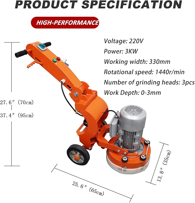 Electric Concrete Grinder Floor Edge Polishing Machine with Foldable Arms for Epoxy Terrazzo Marble Ground 220V 3KW