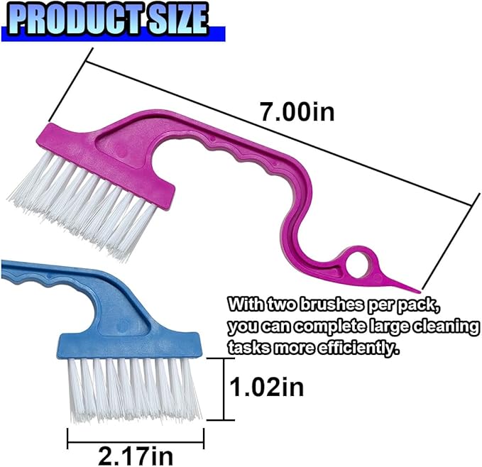 2PCS Car Crevice Cleaning Brush, Window Cleaner Tool, Plastic Detailing Brush with Ergonomic Handle, Hard Bristle Window Track Cleaner, Car Cleaning Tools for Home, Bathroom (Blue/Rose Red)