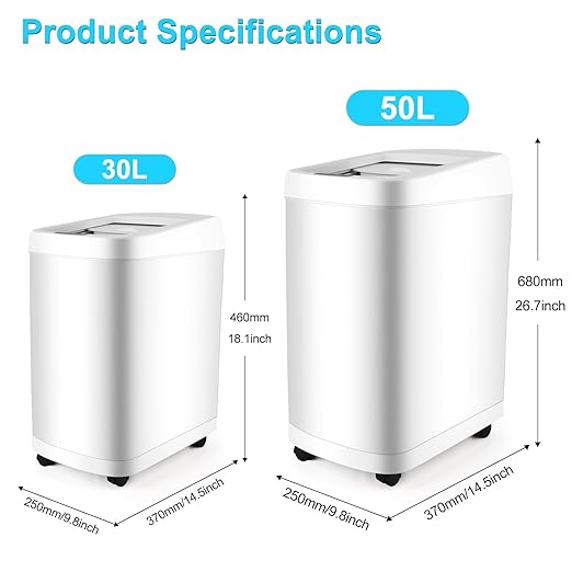 Motion Sensor Trash Can with Roll Lid & Wheels - Automatic Touchless Trashcans (White, 8 Gallon)