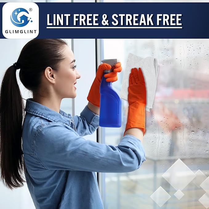 GLIMGLINT White Microfiber Cleaning Cloth,150PK Reusable Cleaning Rags,Highly Absorbent Shop Rags Bulk,All-Purpose Car Cleaning Towels for TV Screen,Kitchen,Bathroom,Restaurant,Garage, 14"X12"