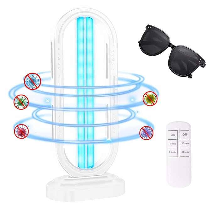 UV Light Sanitizer,4-Speed Timing and Remote Control UVC Home Disinfection Device,Ultraviolet Light Sanitizer for Dust Mites,UV Lamp for Whole Room,White