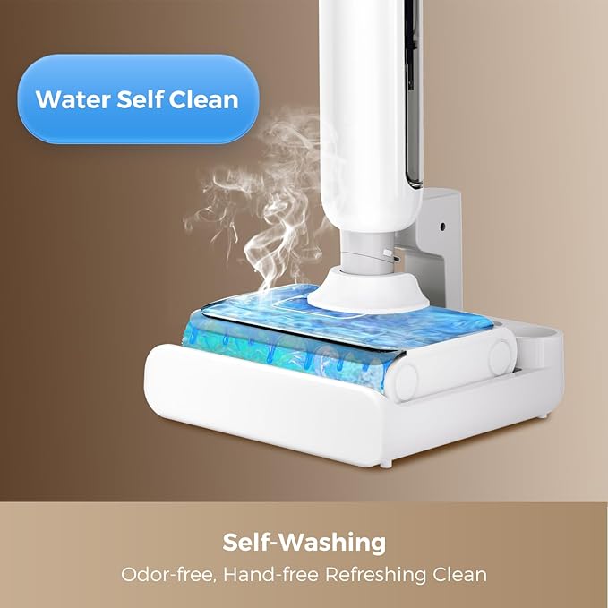 Wet Dry Vacuum Cleaner, 180° Lay-Flat Cordless Vacuum Mop Combo with Edge Cleaning, All-in-One Floor Cleaner for Hard Floors, Self-Cleaning, 45mins Runtime, LED Display, Voice Prompts