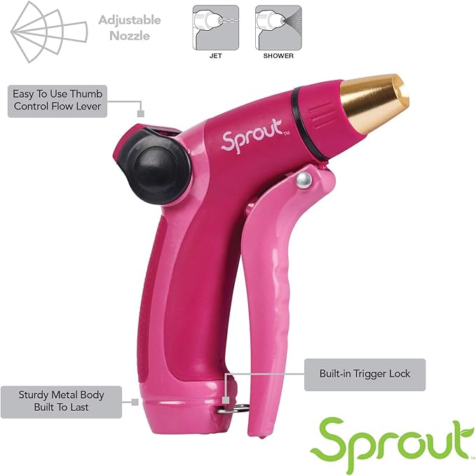 Sprout 65109-AMZ Metal Front Trigger Adjustable Nozzle and QuickConnect Product Adapter Amazon Bundle, Raspberry Red
