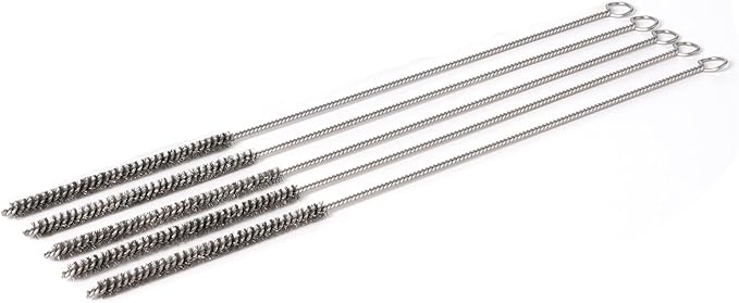 12 Inch Pipe Cleaning Brush Set with Stainless Steel Bristles, Steel Wire Tube Brush Kit for Auto Parts Polishing, Machining, Bottles, Tubes, Etc.（6mm-5pcs）