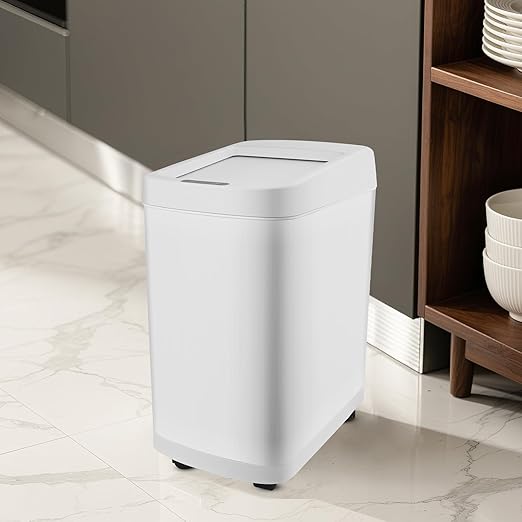 Motion Sensor Trash Can with Roll Lid & Wheels - Automatic Touchless Trashcans (White, 8 Gallon)