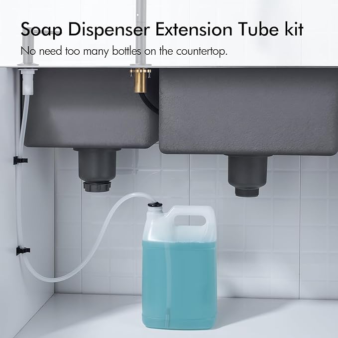 BAGNOLUX Kitchen Sink Soap Dispenser Extension Tube Kit with Check Valve, Under-Sink & Countertop Filtration, Bottle Washer for Hose Extender