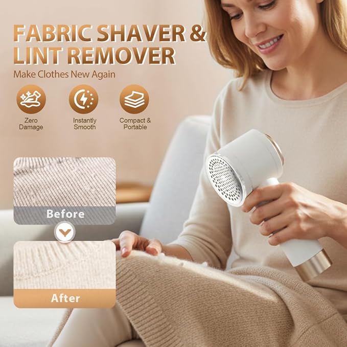 Rechargeable Fabric Shaver for Clothing with Smart LED Display, 2026 New 2 in 1 Suction and Shave Technology Clothes Shaver, Lint Shavers with 3 Speeds for Clothes, Couch, Furniture (A)