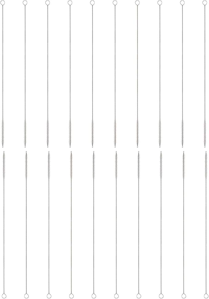 HARFINGTON Straw Cleaner Brush Set, 12 Inch Length 304 Stainless Steel and Nylon Bristles for Water Bottle Silicone Straw Sippy Cup Pipes, White (6mm OD, 20-Piece-Set)