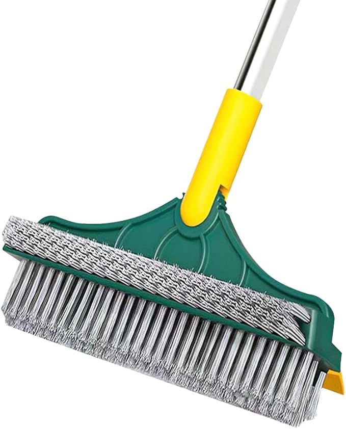2-in-1 Floor Brush Scrubber with Long Handle Grouting Brush, New Upgraded Scraper, Hard Bristle Cleaning and scrubbing Brush with 120 ° Rotating Ceramic Tile Brush (Three in one Floor Brush)