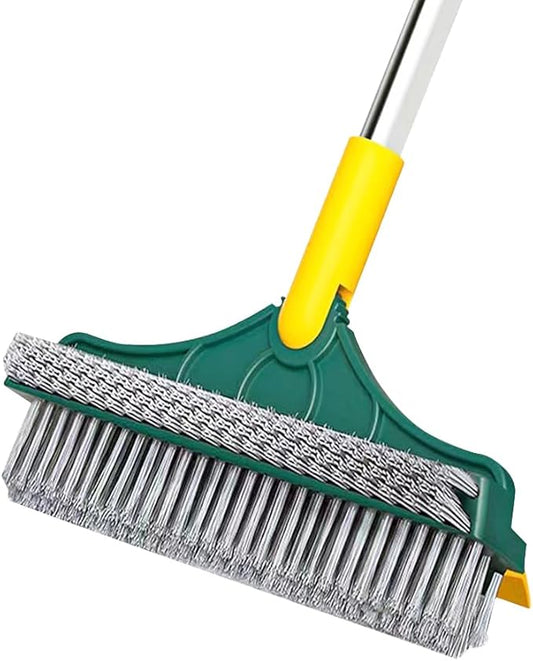 2-in-1 Floor Brush Scrubber with Long Handle Grouting Brush, New Upgraded Scraper, Hard Bristle Cleaning and scrubbing Brush with 120 ° Rotating Ceramic Tile Brush (Three in one Floor Brush)