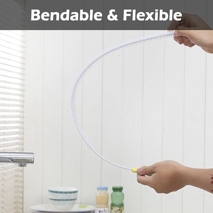 SENHAI 2 Sewer Drain Cleaning Brush, 28 inch (71cm), with 1 Drain Relief Augers, Bendable Sink Overflow Drain Brush for Bathroom Kitchen