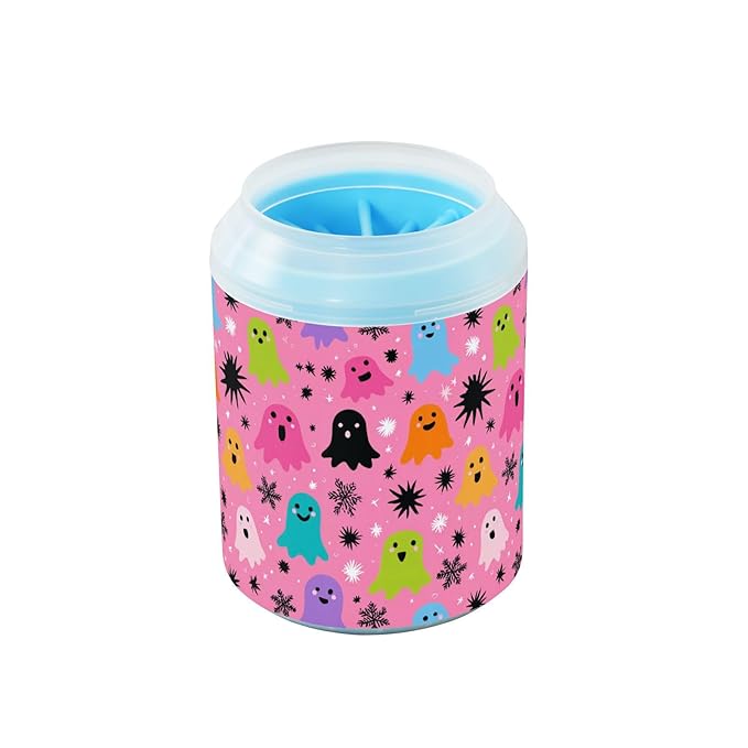 Dog Paw Cleaner Cups for Dogs Pets Foot Washer Paw Scrubber for Medium Small Cats Dogs Cute Cleaning Cup Hot Pink Halloween Ghost Snowflakes