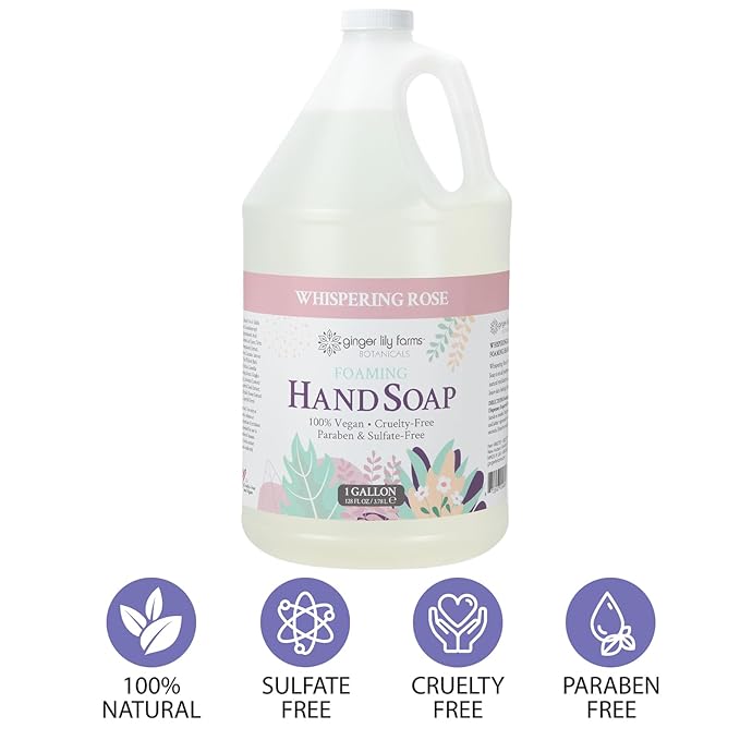 Ginger Lily Farms Botanicals All-Purpose Foaming Hand Soap Refill, 100% Vegan & Cruelty-Free, Whispering Rose Scent, 1 Gallon (Pack of 4)