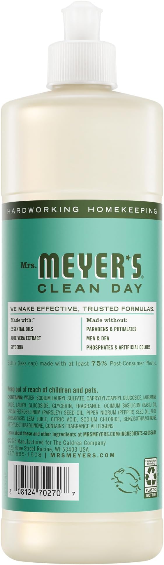 MRS. MEYER'S CLEAN DAY Liquid Dish Soap, Basil, 16 fl. oz - Pack of 3
