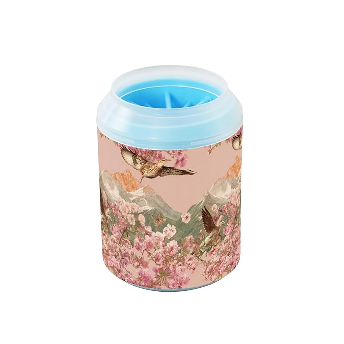 Dog Paw Cleaner Cups for Dogs Pets Foot Washer Paw Scrubber for Medium Small Cats Dogs Cute Cleaning Cup Pink Birds Cherry Mountains Flowers