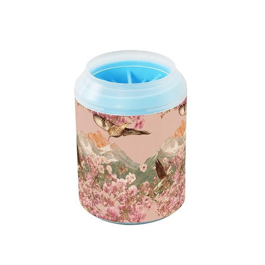 Dog Paw Cleaner Cups for Dogs Pets Foot Washer Paw Scrubber for Medium Small Cats Dogs Cute Cleaning Cup Pink Birds Cherry Mountains Flowers