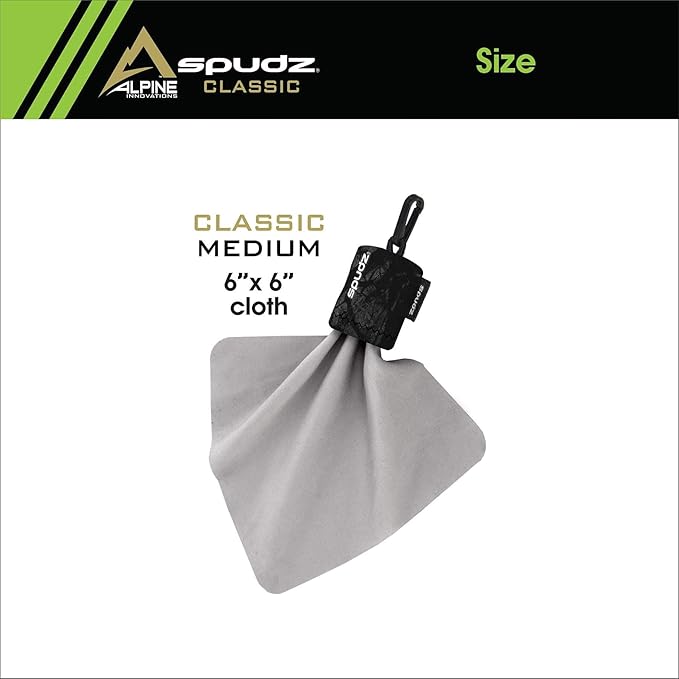 SPUDZ Classic Microfiber Lens Cleaner – Clip-On Pouch, Washable – for Binoculars, Scopes, Glasses, Screens | Stealth Shadow, 6 x 6 Inch (3-Pack)