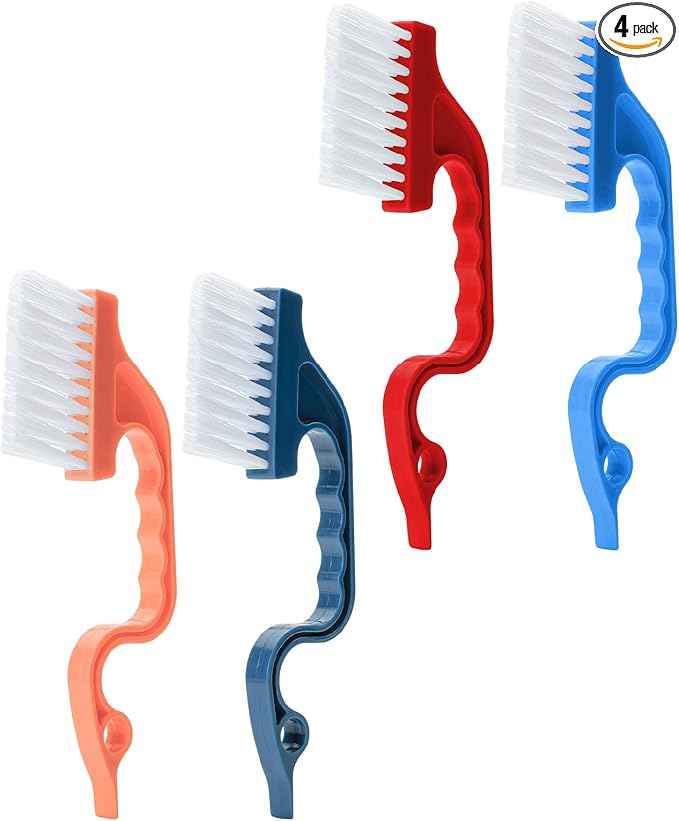Slick- Window Track Cleaning Brush, 4 Pack, Colorful Ergonomic Handle, Built-in Scraper, Multipurpose, Window Track Cleaning Tools
