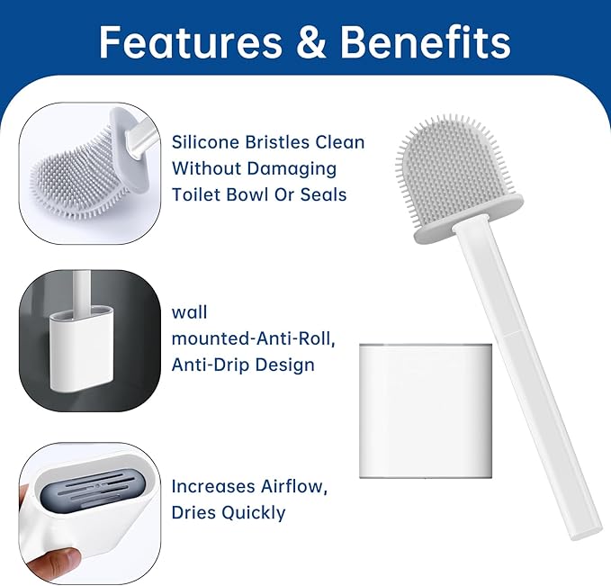 RV Toilet Bowl Brush by, Silicone Bristles, Wall-Mounted, Anti-Roll & Anti-Drip Design | Safe for RV Toilets, Travel Trailers, Campers | Durable & Easy to Clean | Made by RVers for RVers