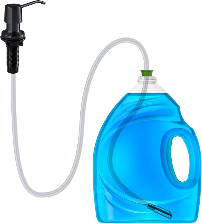 Soap Dispenser for Kitchen Sink - 4” Spout and 16oz Capacity Bottle - Black Countertop Soap Dispenser Pump with 47" Extension