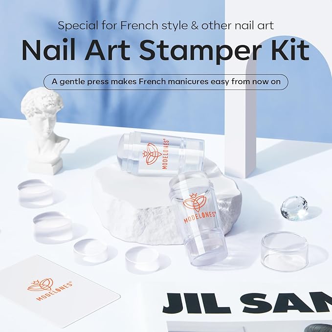 modelones French Tip Nail Stamp 6 Pcs DIY Gel Nail Art Printing Tool Kit