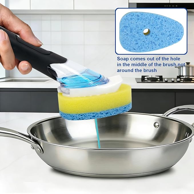CELOX Kitchen Brush Dish Sponge with Handle, Soap Scrubber for Sink, Pot Cleaning