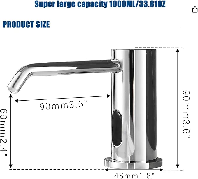 Automatic Liquid Soap Dispenser Touchless for Bathroom and Kitchen with 33.81oz/1000ml Upgraded Infrared Sensors Built in Sink Soap Dispenser for Smart Home