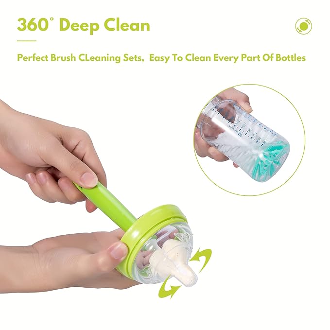 Baby Bottle Brush Set with Nylon Nipple Cleaner, Sponge & Straw Brushes (Blue)